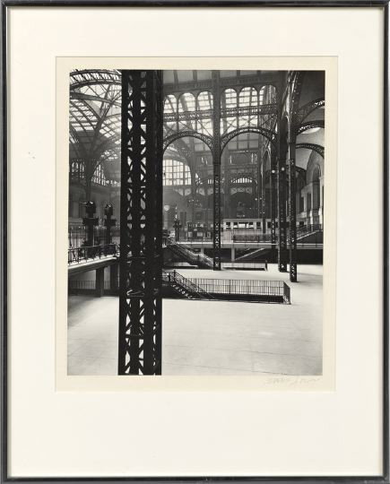 Berenice Abbott (American, 1898-1991): Berenice Abbott (American, 1898-1991) "Pennsylvania Station", silver gelatin print, pencil signed lower right recto "Berenice Abbott", 12-1/2" x 10-1/2". Glazed, matted and framed. Provenance: Luba Gl