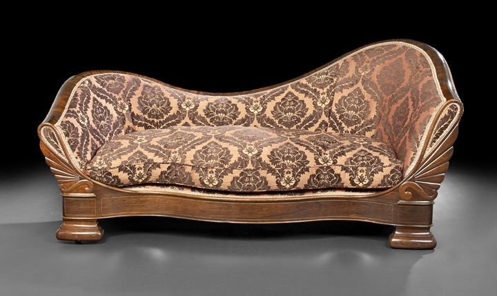 American Late Classical Rosewood Recamier: American Late Classical Rosewood Recamier, second quarter 19th century, attributed to J. and J.W. Meeks, New York, the serpentine back, lower at one end, both ends wrapping around to terminate in arm 