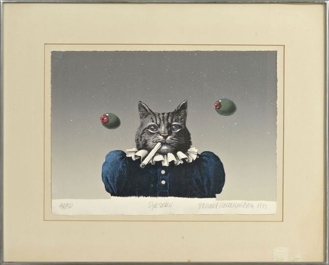 Donald Roller Wilson (American, b. 1938): Donald Roller Wilson (American, b. 1938) "Eye Mew", chromolithograph, pencil signed and dated lower right "Donald Roller Wilson 1977", titled lower center and numbered lower left in pencil "48/50", re