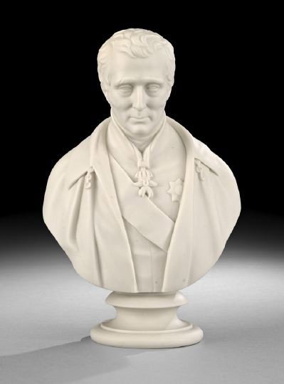 Parian Copeland Porcelain Bust of Alfred d'Orsay: English Parian Copeland Porcelain Bust of Alfred d'Orsay, known as Count d' Orsay (1801-1852), amateur artist, dandy and a man of fashion, inscribed 'Copeland, Compte d'Orsay 1852", h. 11", w. 7", d. 