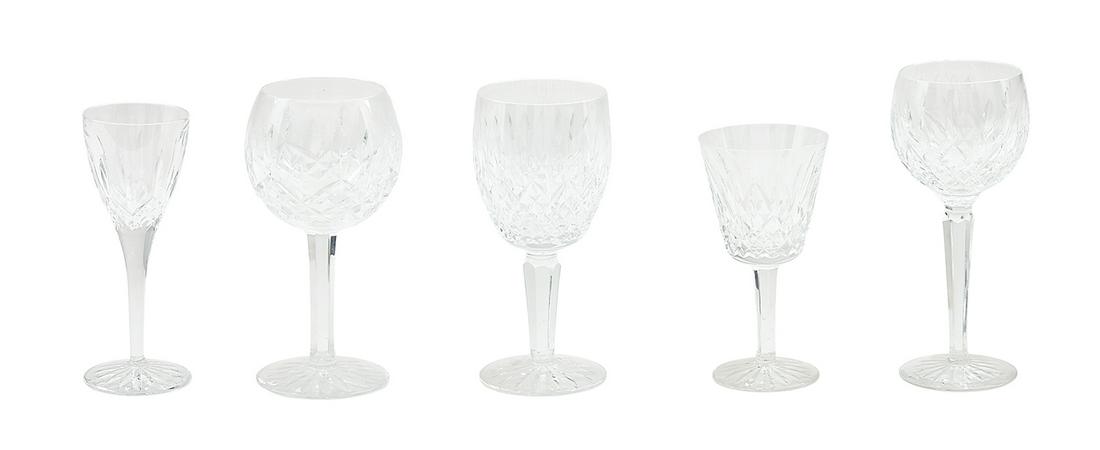 Collection of Waterford Cut Crystal Stemware: Collection of Waterford Cut Crystal Stemware 20th century, Irish, including thirteen Lismore balloon wines, h. 7-1/4", dia. 3-1/4", six Lismore hock wine glasses, h. 7-1/2", dia. 3-1/2", two Lismore c