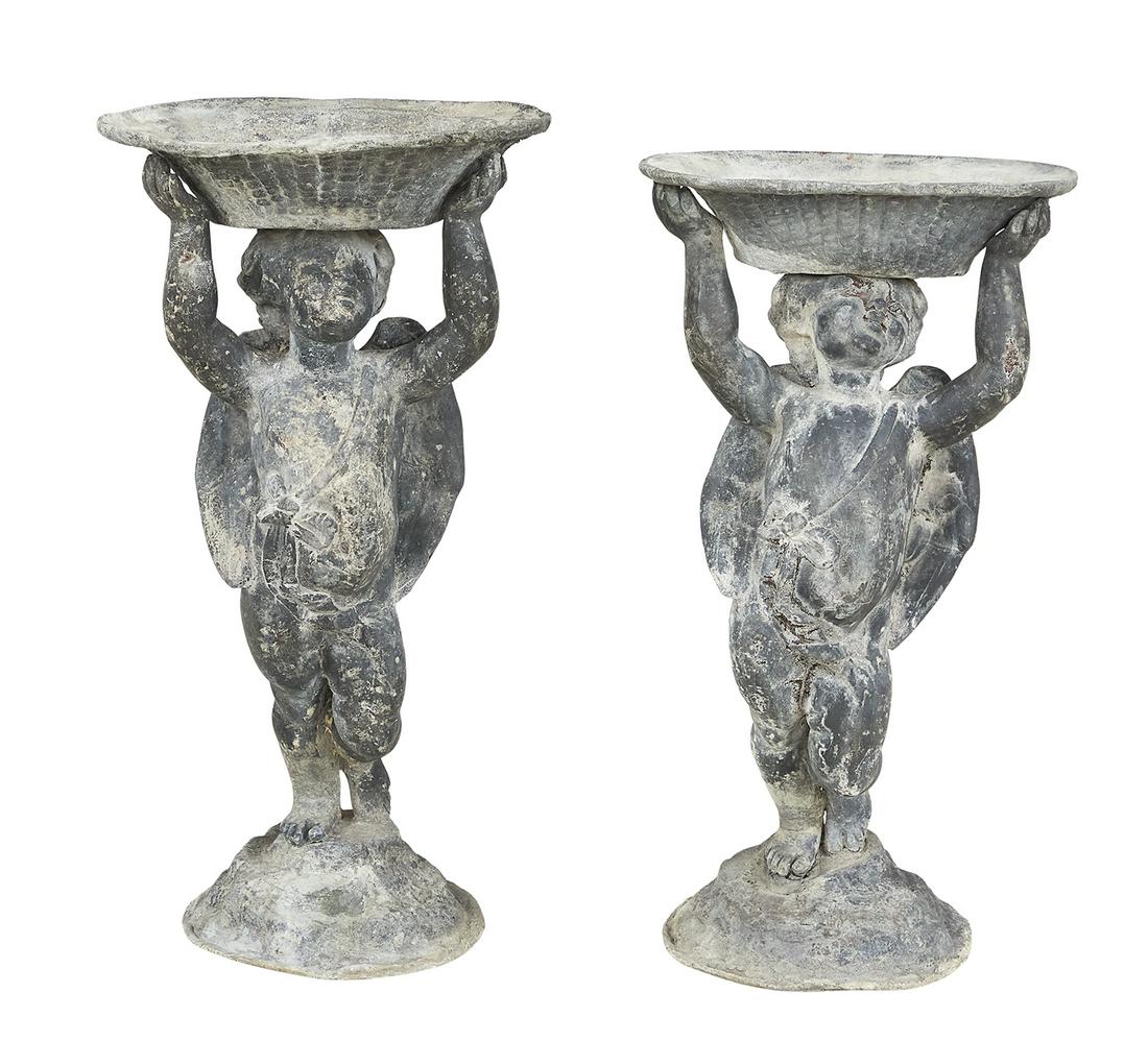 Near Pair of Angel-Molded Lead Planters (1 of 2)