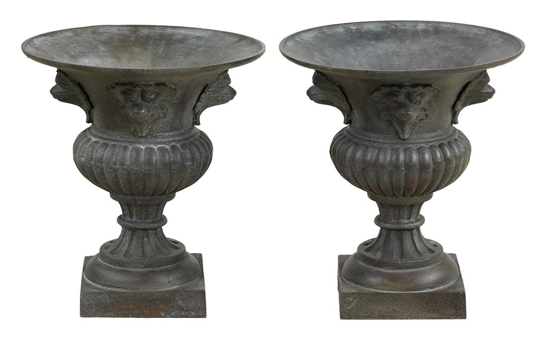 Pair of Cast Iron Garden Urns (1 of 3)