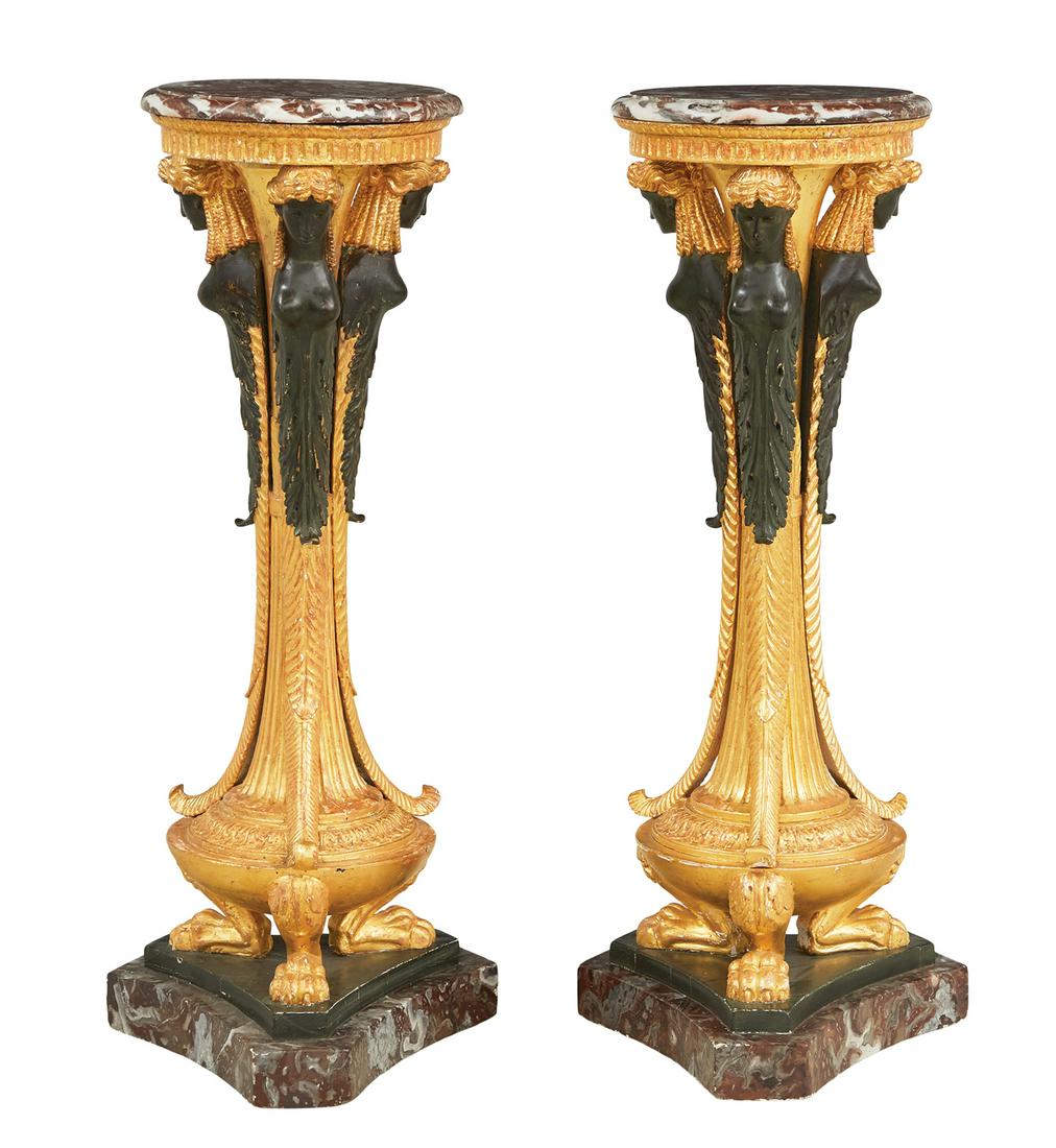 Pair of Empire-Style Marble-Top Pedestals (1 of 4)