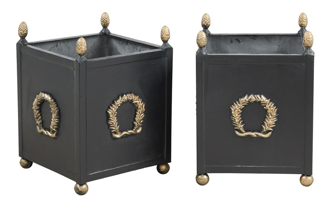 Pair of Black and Gilt Metal Tree Tubs (1 of 2)