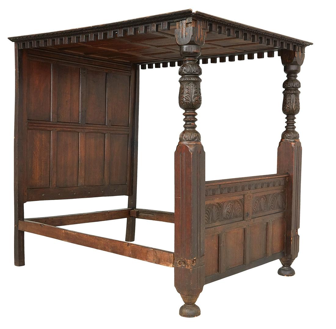 English Oak Canopy Bed in the Jacobean Taste (1 of 4)