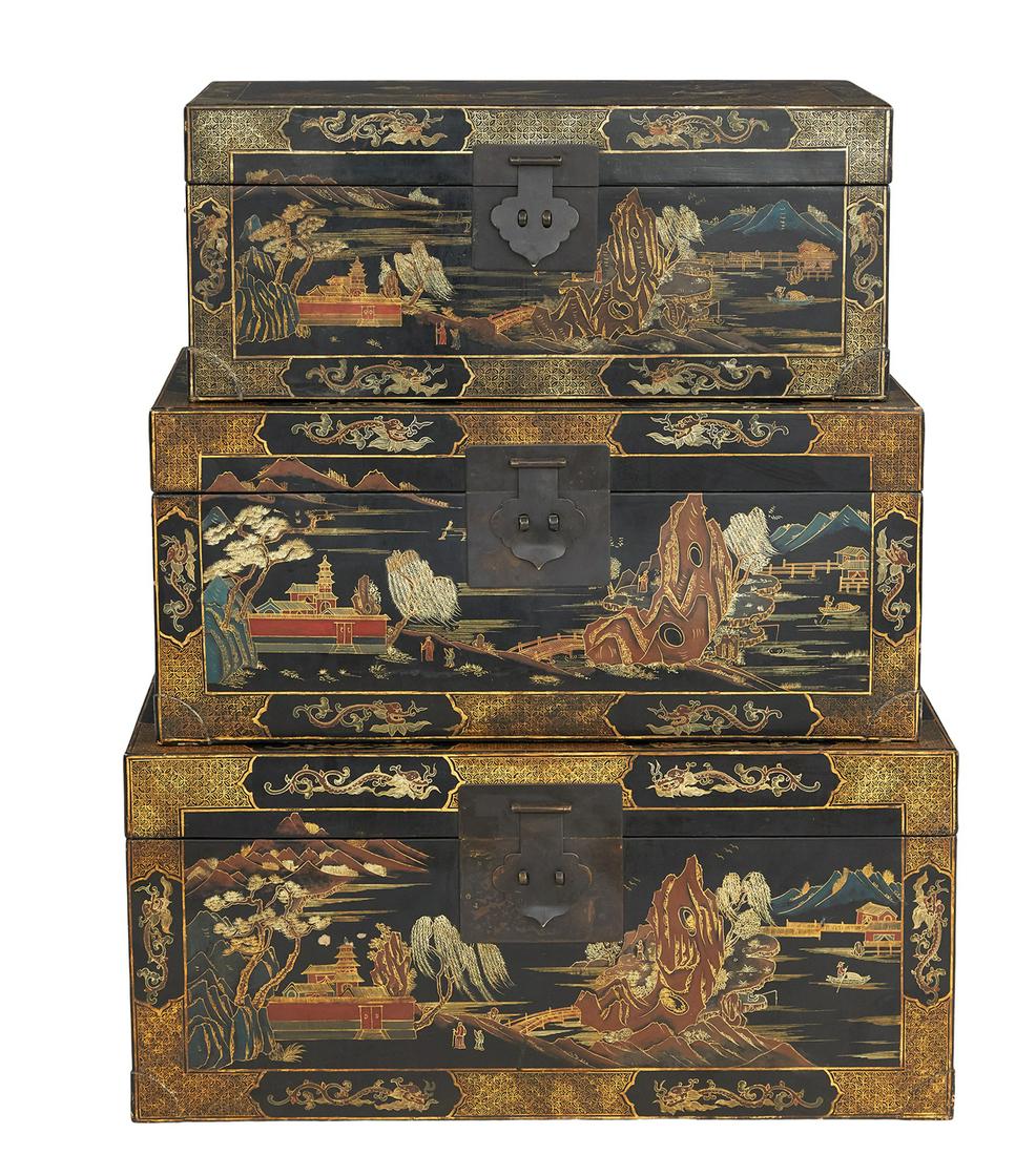 Set of Three Nested Chinese Ebonized Trunks (1 of 4)