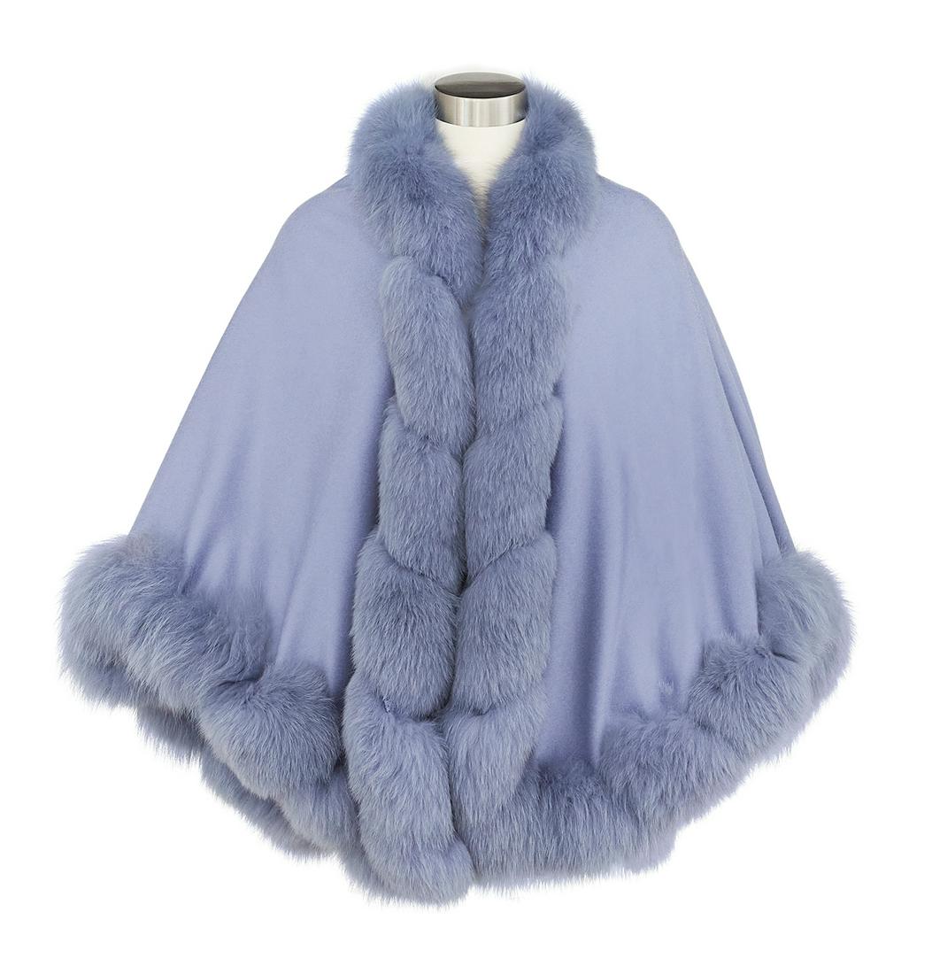 Periwinkle Fox-Trimmed Cashmere Cape (1 of 2)