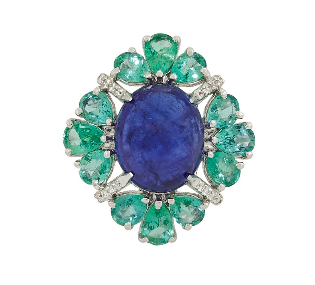 Beautiful Tanzanite, Emerald and Diamond Ring (1 of 2)