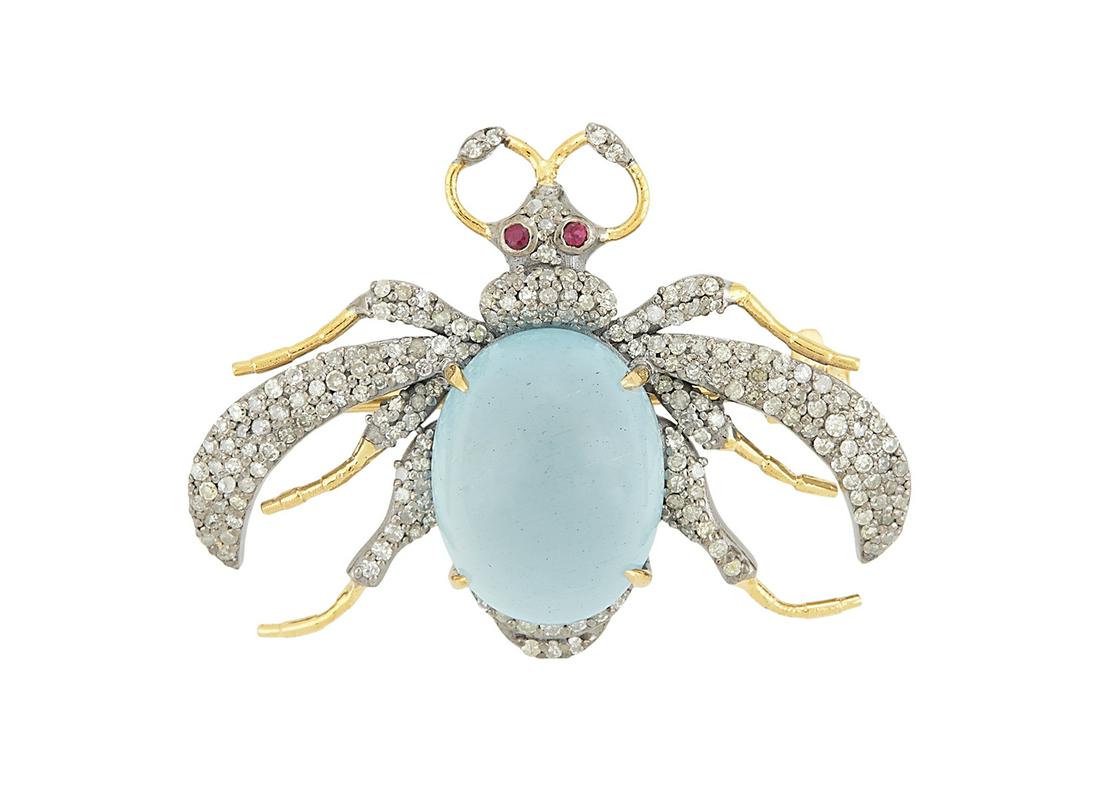 Aquamarine, Diamond and Ruby Bee Pendant/Brooch (1 of 2)
