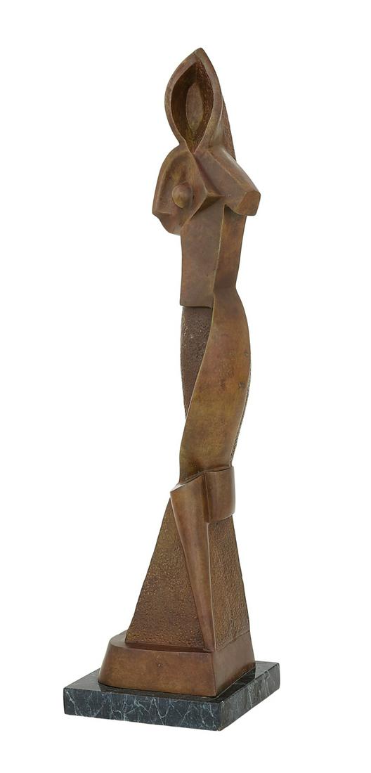 Alexander Archipenko (Ukrainian/NY, 1887-1964): After Alexander Archipenko (Ukrainian/New York, 1887-1964) "Statuette Geometrique" patinated bronze later casting post-1914, cast signature, inscribed "PARIS 1914" and numbered "12/25" along side. On