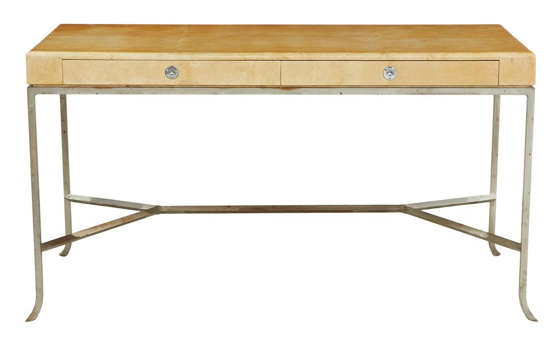 Modern Brushed Steel and Parchment-Clad Desk (1 of 3)