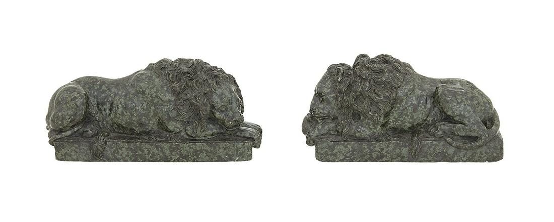 Pair of Serpentine Stone "Canova" Lions (1 of 3)