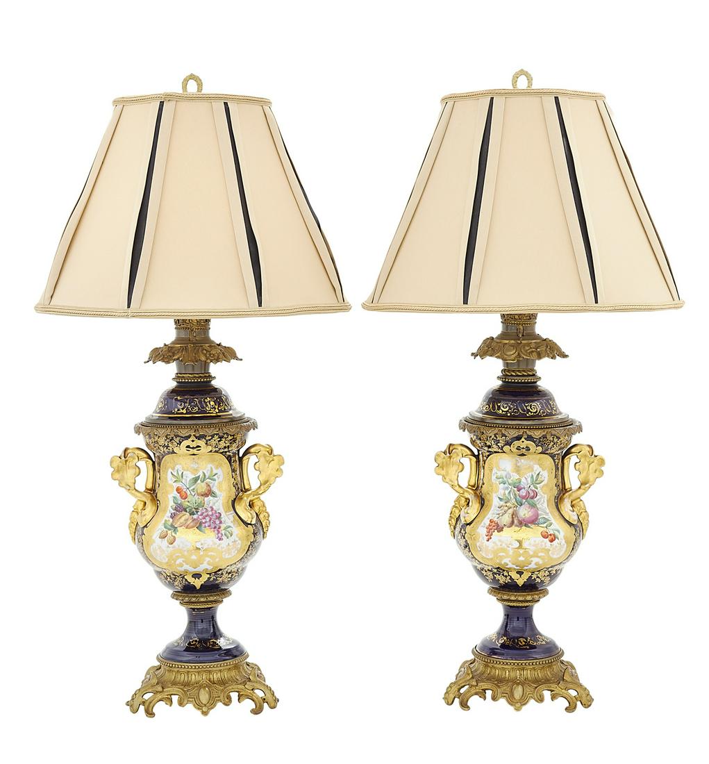 Pair of Paris Porcelain & Bronze Moderator Lamps (1 of 3)