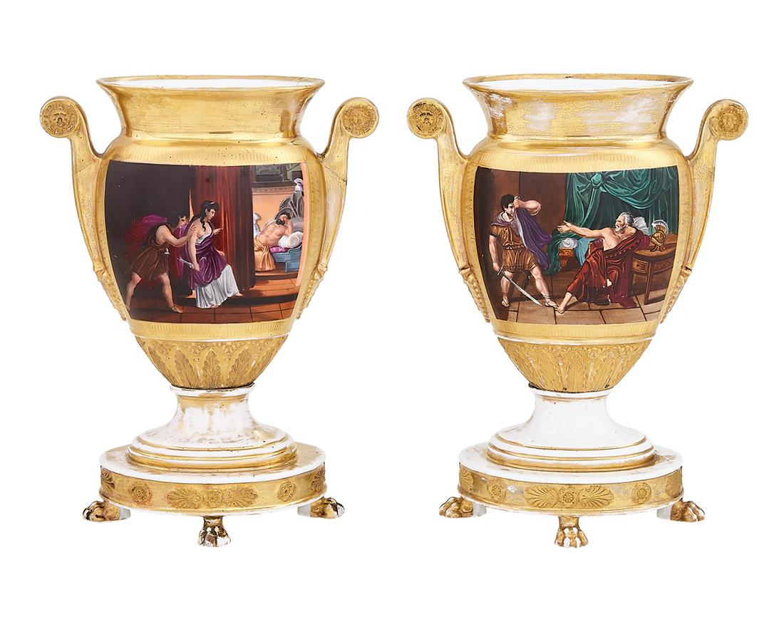 Pair of  French Neoclassical Paris Porcelain Urns (1 of 2)