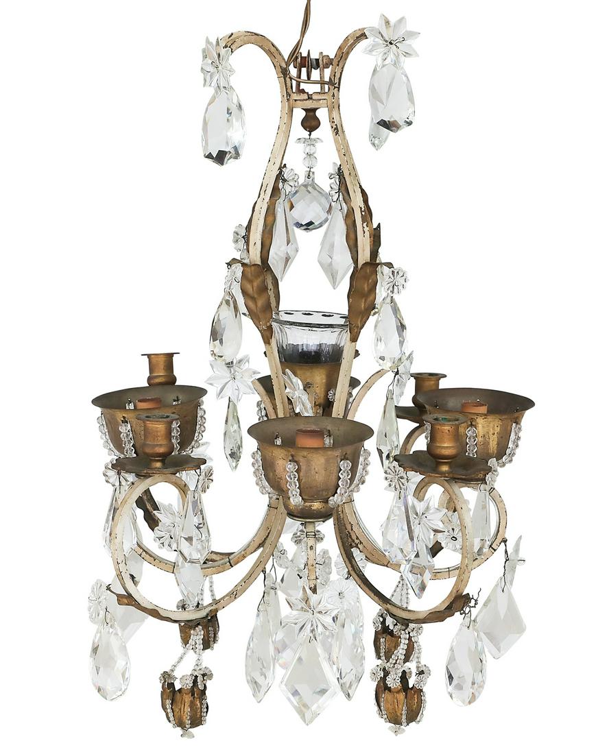 Small French Wrought Iron and Crystal Chandelier (1 of 1)