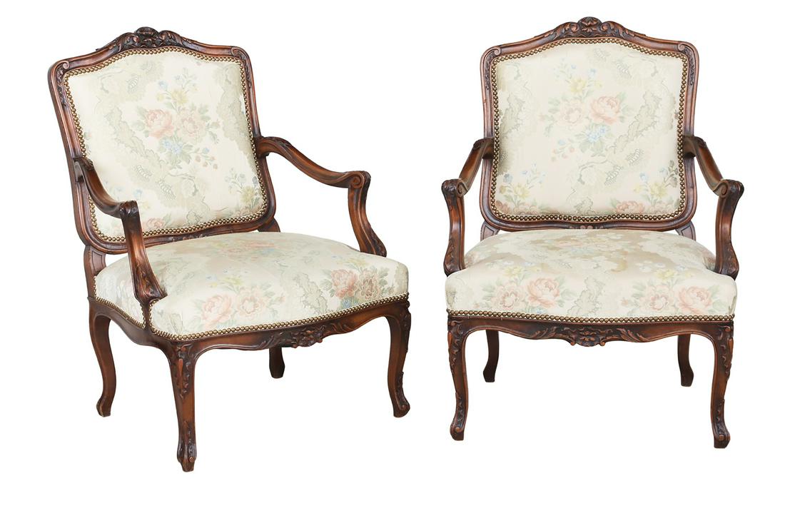 Pair of Louis XV-Style Walnut Fauteuils (1 of 2)