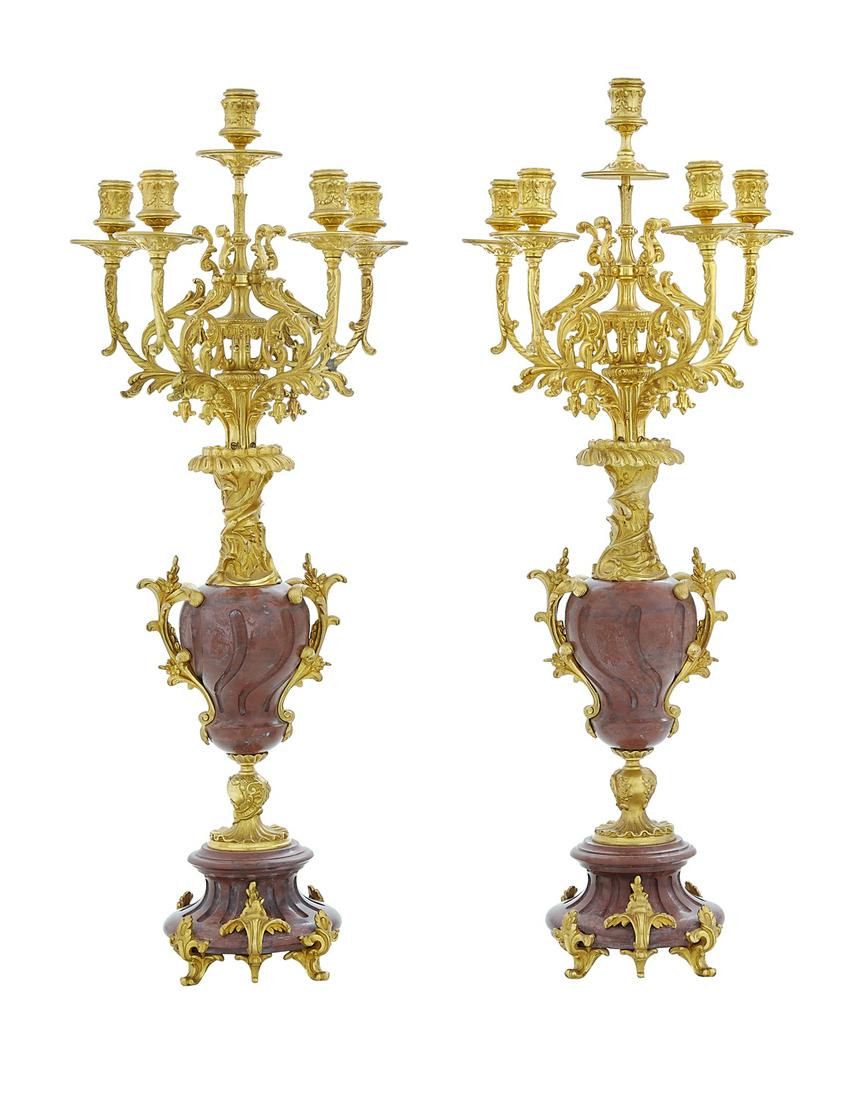 Pair of French Gilt-Bronze and Marble Candelabra (1 of 1)