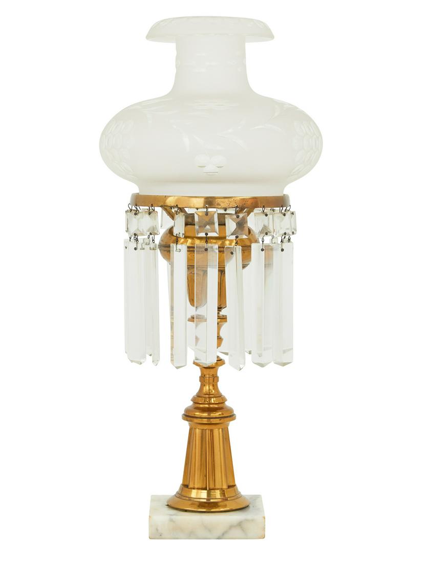 American Brass, Marble and Prism-Hung Astral Lamp (1 of 2)