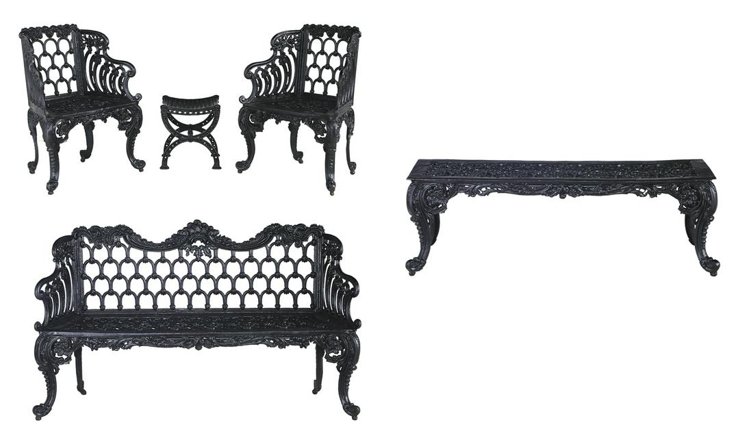 Five-Piece Group of Cast Iron Garden Furniture (1 of 6)