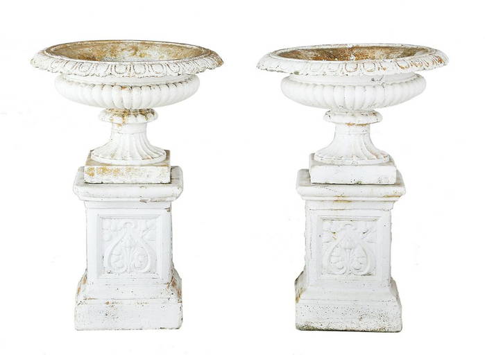 Pair Of Cast Cement Garden Urns