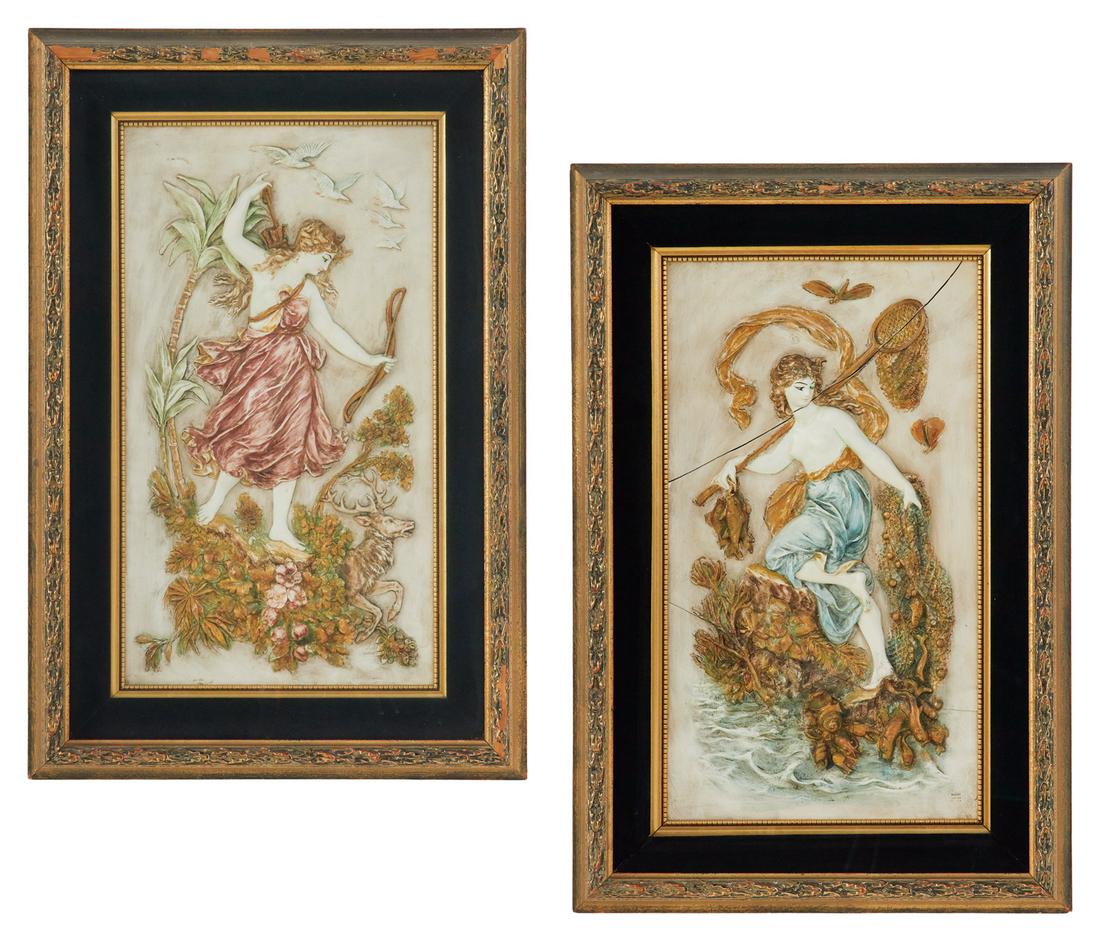 Pair of Painted Plaques of a "Hunter" & "Fisher" (1 of 5)