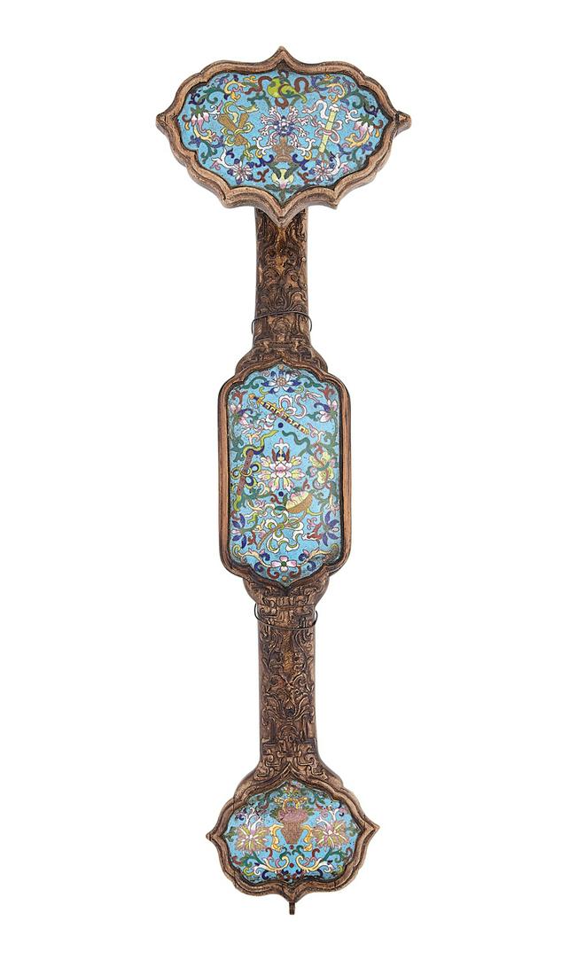 Chinese Cloisonne and  Wood Ruyi Scepter (1 of 2)