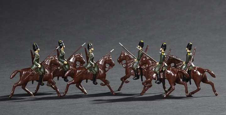 6 Russian Cossacs Vintage Lead Toy Figures: Six W. Britain's Russian Cossacs Vintage Lead Toy Figures, c. 1910, comprising six mounted officers, 1:32 scale. Provenance: A private, Mobile, Alabama collection.