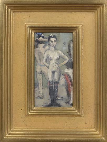 Alexander Brook (American/New York, 1898-1980): Alexander Brook (American/New York, 1898-1980) "Brothel", oil on canvas, unsigned, retaining a "Salander-O'Reilly Galleries. Inc." label inscribed with the artist's name, title, date and the inventory