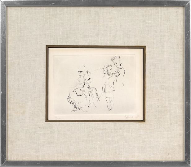 Jack Levine (American/New York, 1915-2010): Jack Levine (American/New York, 1915-2010) "Studies of Figures", etching, pencil signed lower right "J. Levine", numbered in pencil lower left "70/100", plate size 4-3/4" x 6-3/4". Glazed, matted and