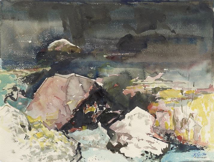Xavier Gonzalez (American, 1898-1993): Xavier Gonzalez (American, 1898-1993) "Colorado Landscape", watercolor on paper, initialed and dated lower right "X.G. 70", sheet size 12" x 16". Unframed. One of the early "action" painters, a style 