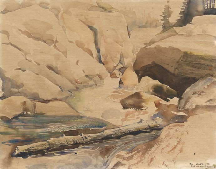 Xavier Gonzalez (American, 1898-1993): Xavier Gonzalez (American, 1898-1993) "Rocks and Boulder", watercolor on paper, signed lower right "To Ruth, Xavier '41", sheet size 14" x 18". Unframed.
