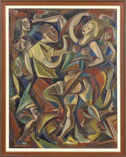 Charles Malcolm Campbell (American, 1905-1985): Charles Malcolm Campbell (American, 1905-1985) "Jam", oil on canvas, signed and dated lower left "Charles Campbell 45", titled on the stretcher, 36" x 28". Presented in a polychrome frame with a linen