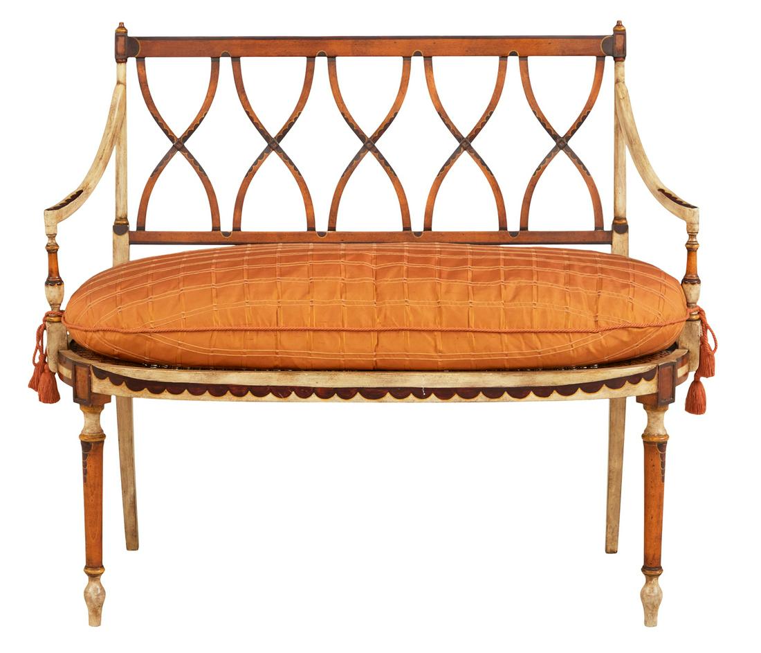 Edwardian-Style Fruitwood and Polychrome Settee (1 of 4)