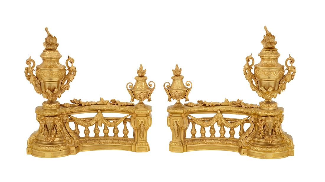Pair of French Gilt-Bronze Chenets (1 of 2)