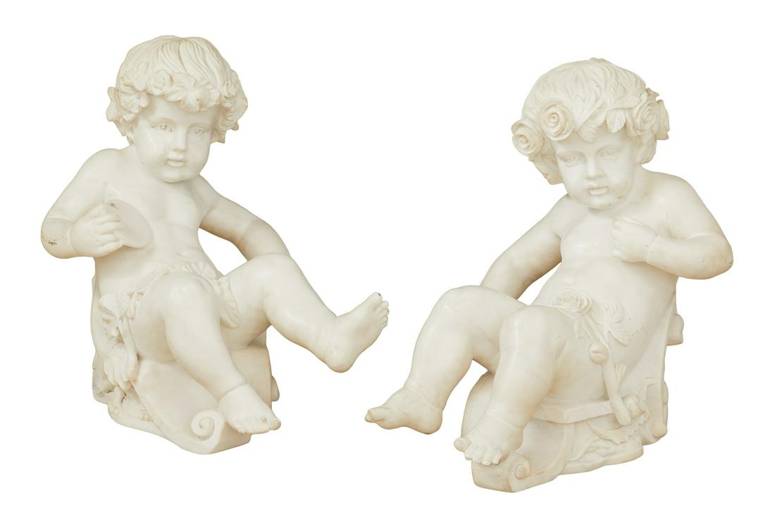 Pair of Carved Marble Putti (1 of 2)