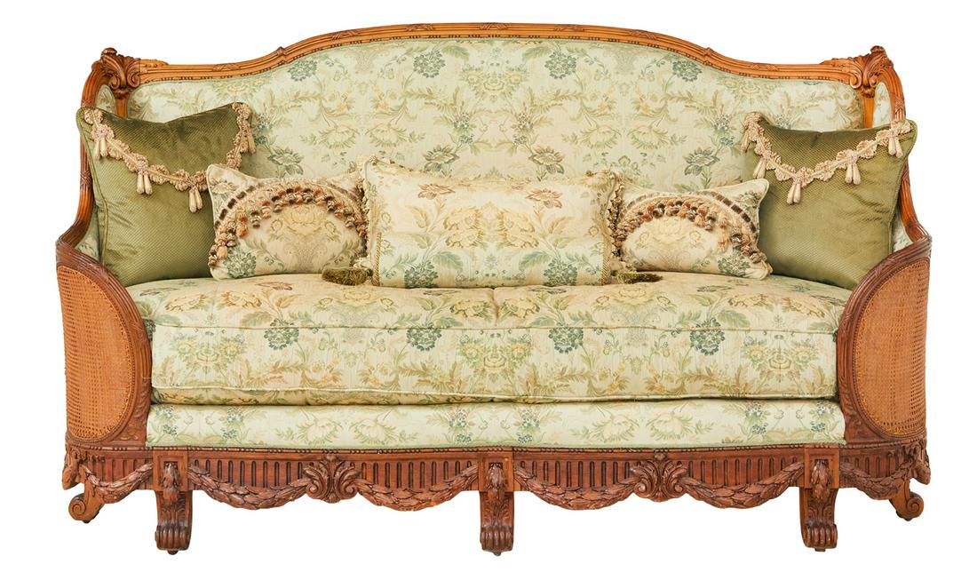 French Carved Fruitwood and Caned Sofa (1 of 4)