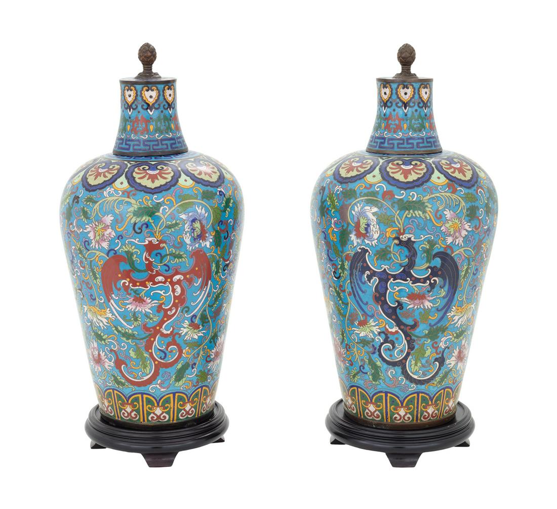 Pair of Large Chinese Cloisonne Covered Vases (1 of 2)