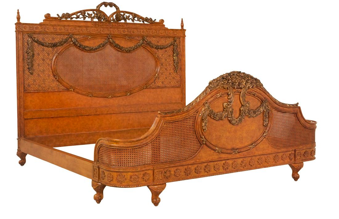 Contemporary Fruitwood and Caned King-Size Bed (1 of 4)
