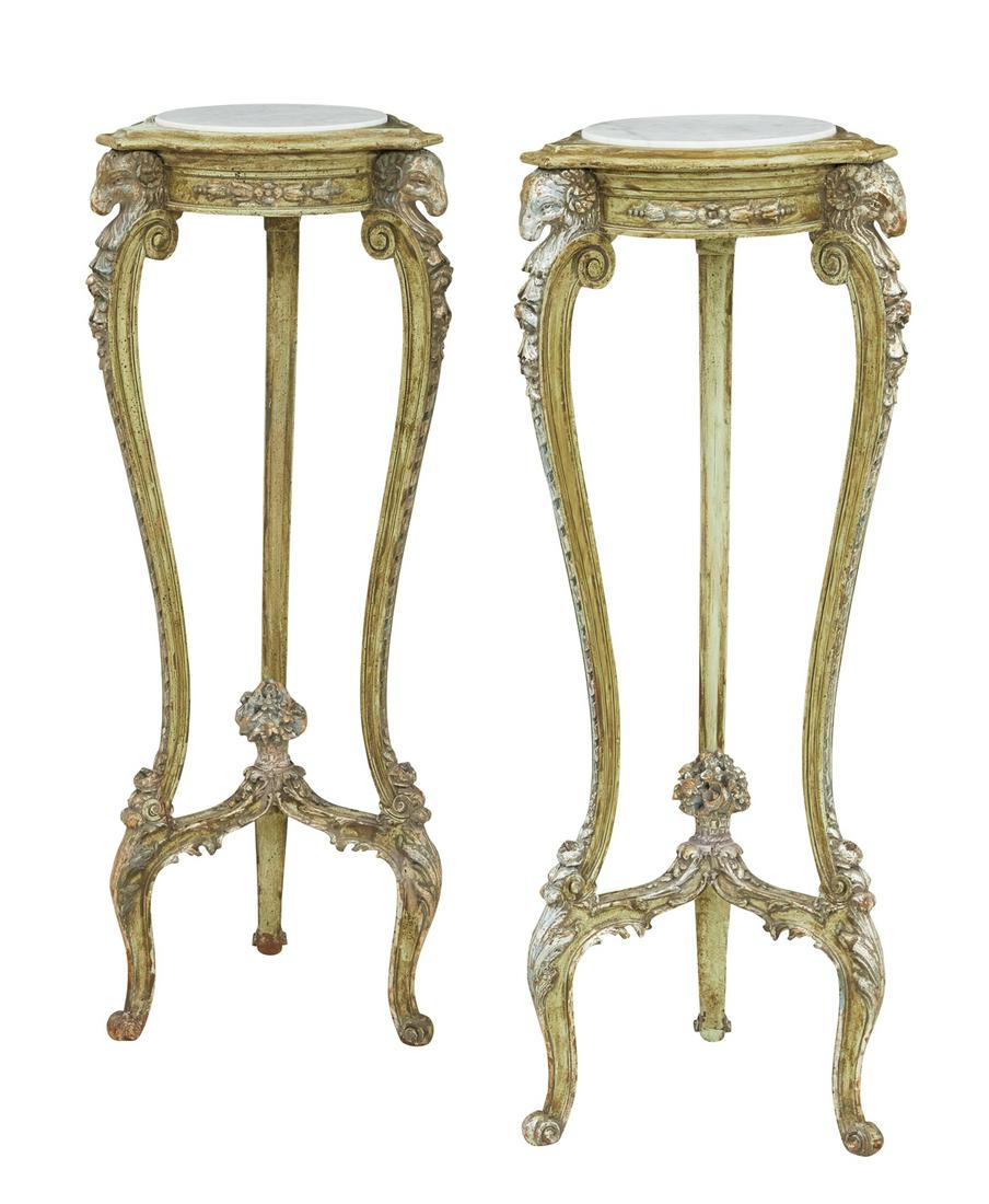 Pair of French Painted Marble-Top Torchere Stands (1 of 3)