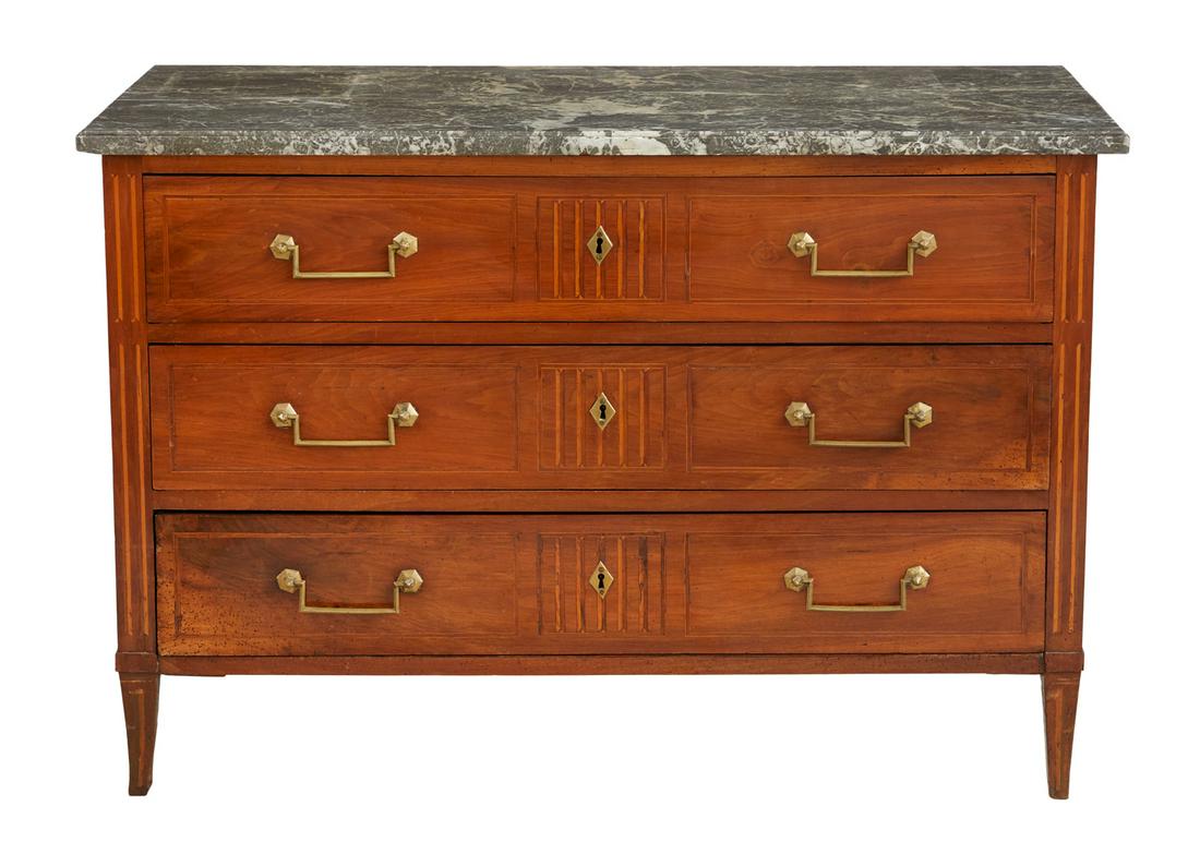 Louis XVI-Style Fruitwood and Marble-Top Commode (1 of 3)