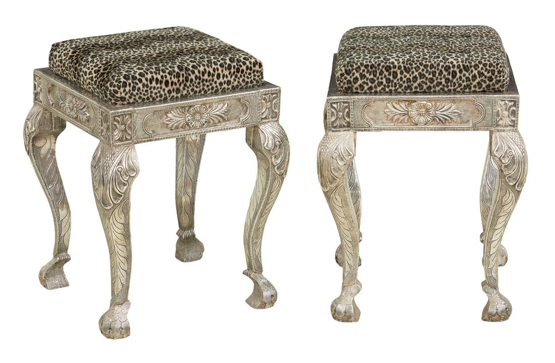 Pair of Anglo-Indian-Style Metal-Clad Stools (1 of 2)