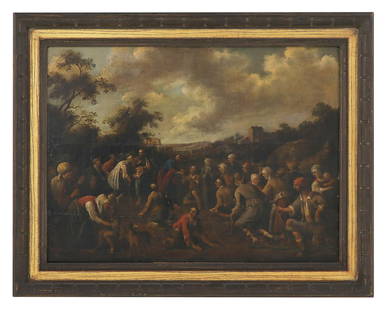 Circle of Joost C. Droochsloot (Dutch, 1586-1666): Circle of Joost Cornelisz Droochsloot (Dutch, 1586-1666) "Christ Healing the Sick" oil on cradled wood panel unsigned. Framed. 21" x 28", framed 27" x 34" Provenance: Private collection, New