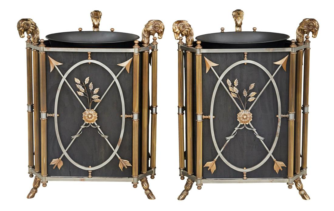 Pair of Large Brass, Steel and Wood Tree Planters (1 of 5)