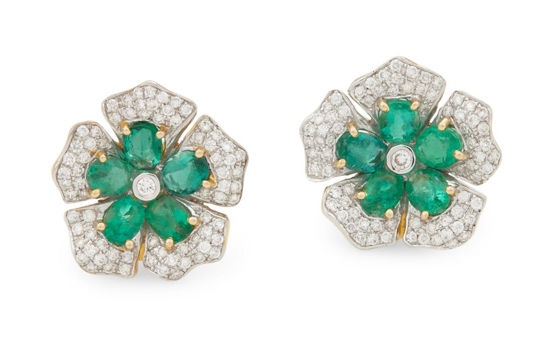 Pair of Emerald and Diamond Earrings (1 of 1)