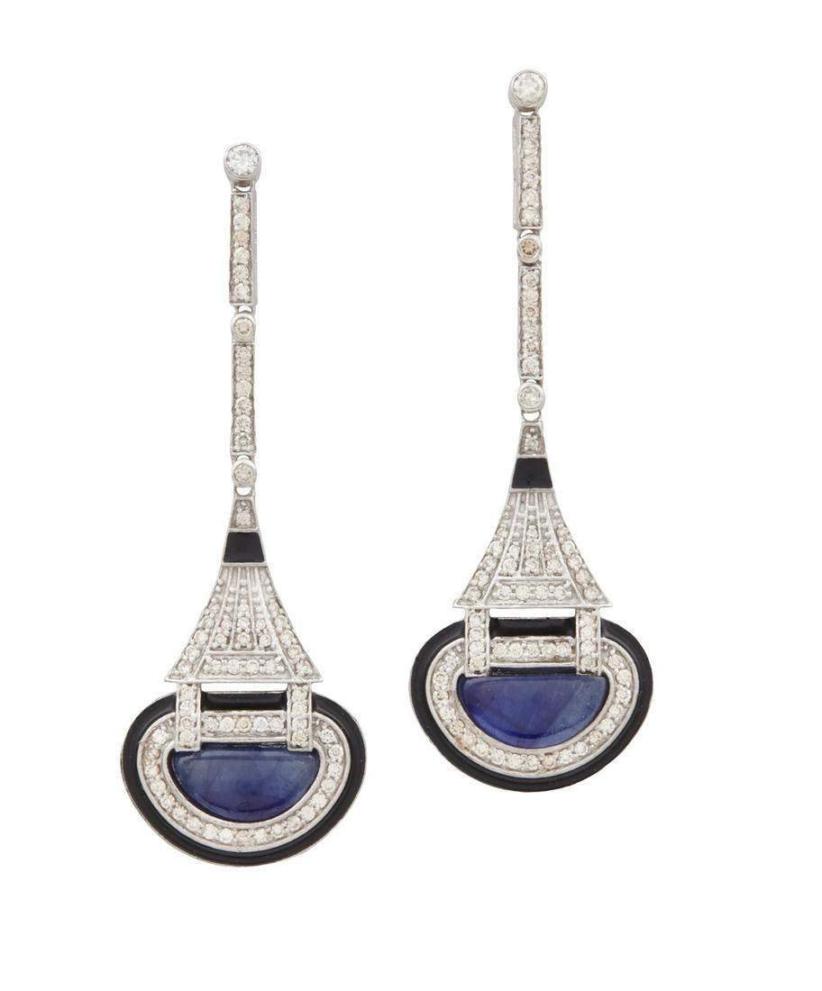 Art Deco-Style Sapphire and Diamond Earrings (1 of 1)