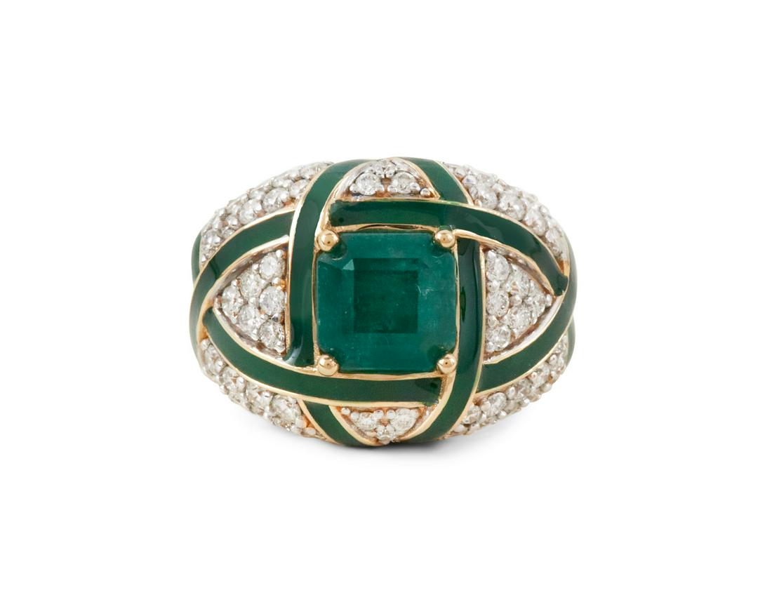 Emerald, Diamond and Enamel Ring (1 of 4)