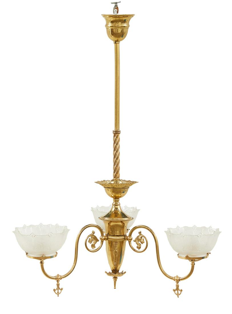 American Brass Three-Arm Gasolier (1 of 1)