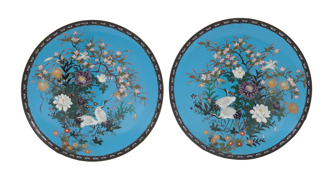 Pair of Japanese Meiji Period Cloisonne Chargers (1 of 2)