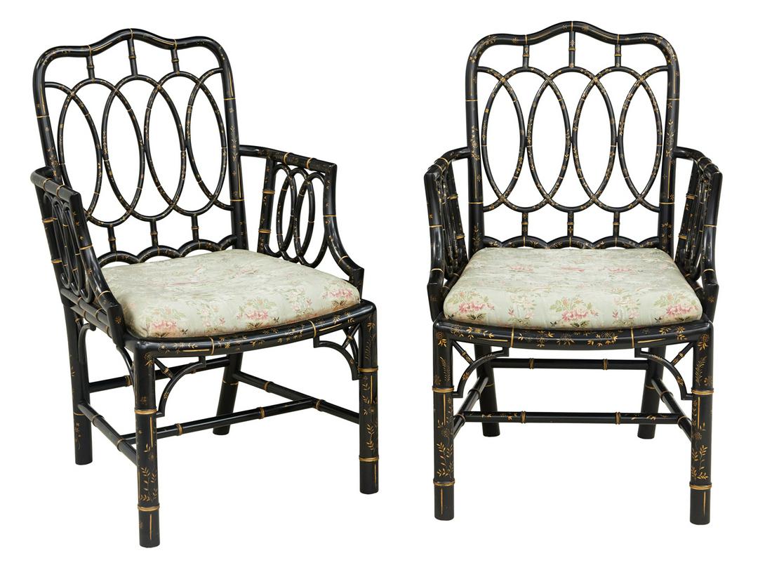 Pair of Baker Ebonized Chinoiserie Armchairs (1 of 2)